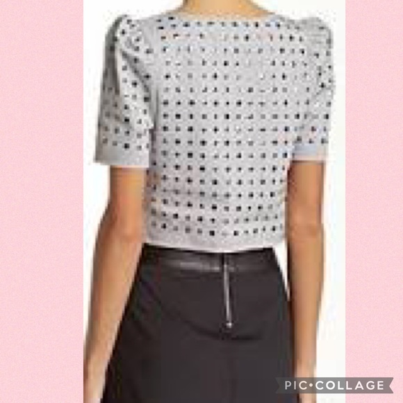 Stella & Jamie Studded Gray Puff Sleeve Crop Top Size XS X-Small NWOT - Picture 9 of 11